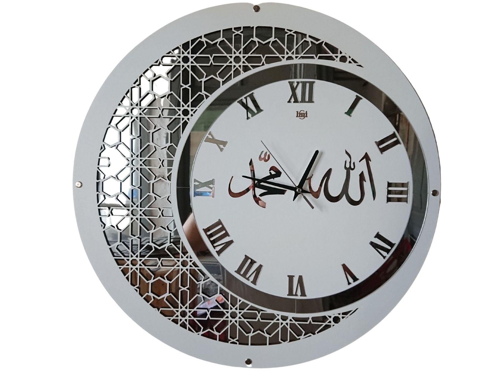 DUVAR SAATİ 40CM  AHŞAP-AYNA ALLAH MUHAMMED TEMALI BYZ
