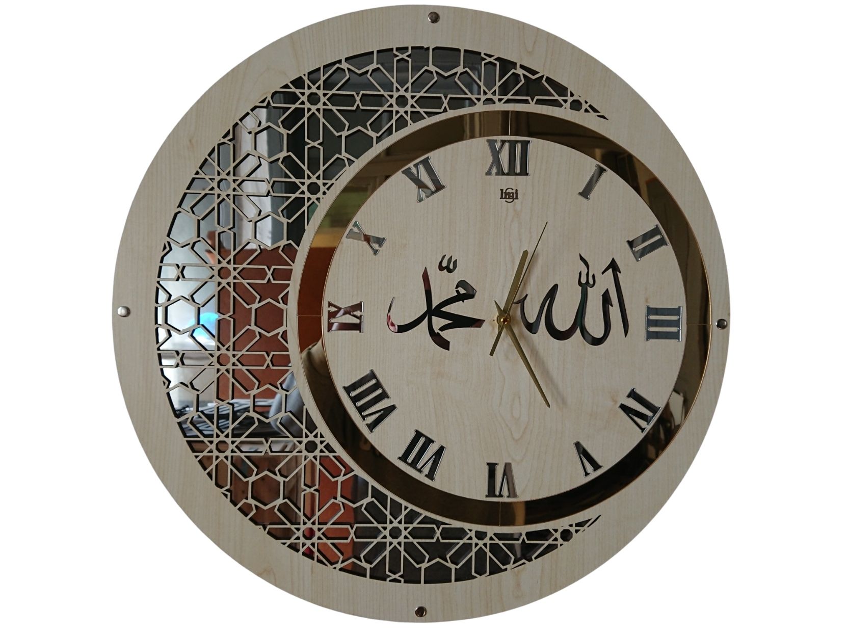DUVAR SAATİ 40CM  AHŞAP-AYNA ALLAH MUHAMMED TEMALI KRM