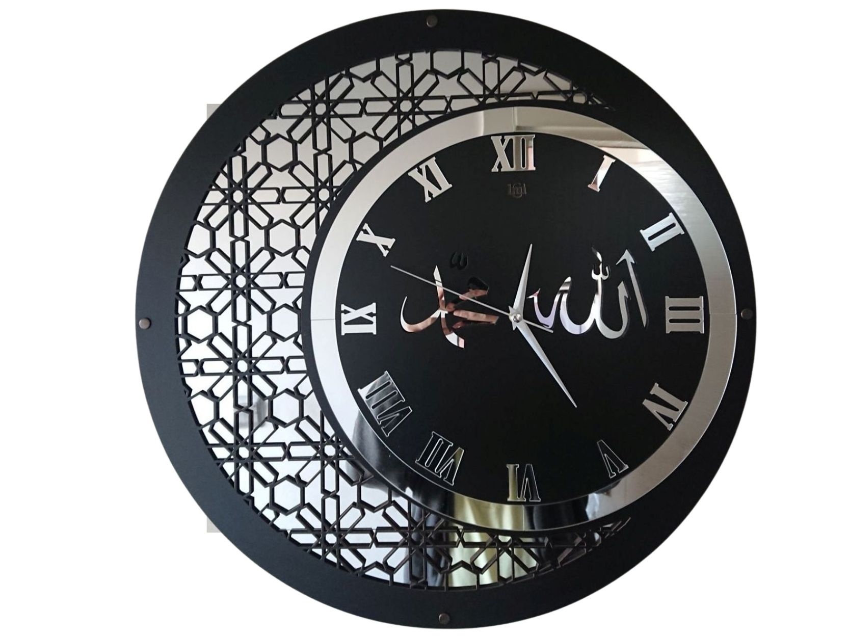 DUVAR SAATİ 40CM  AHŞAP-AYNA ALLAH MUHAMMED TEMALI