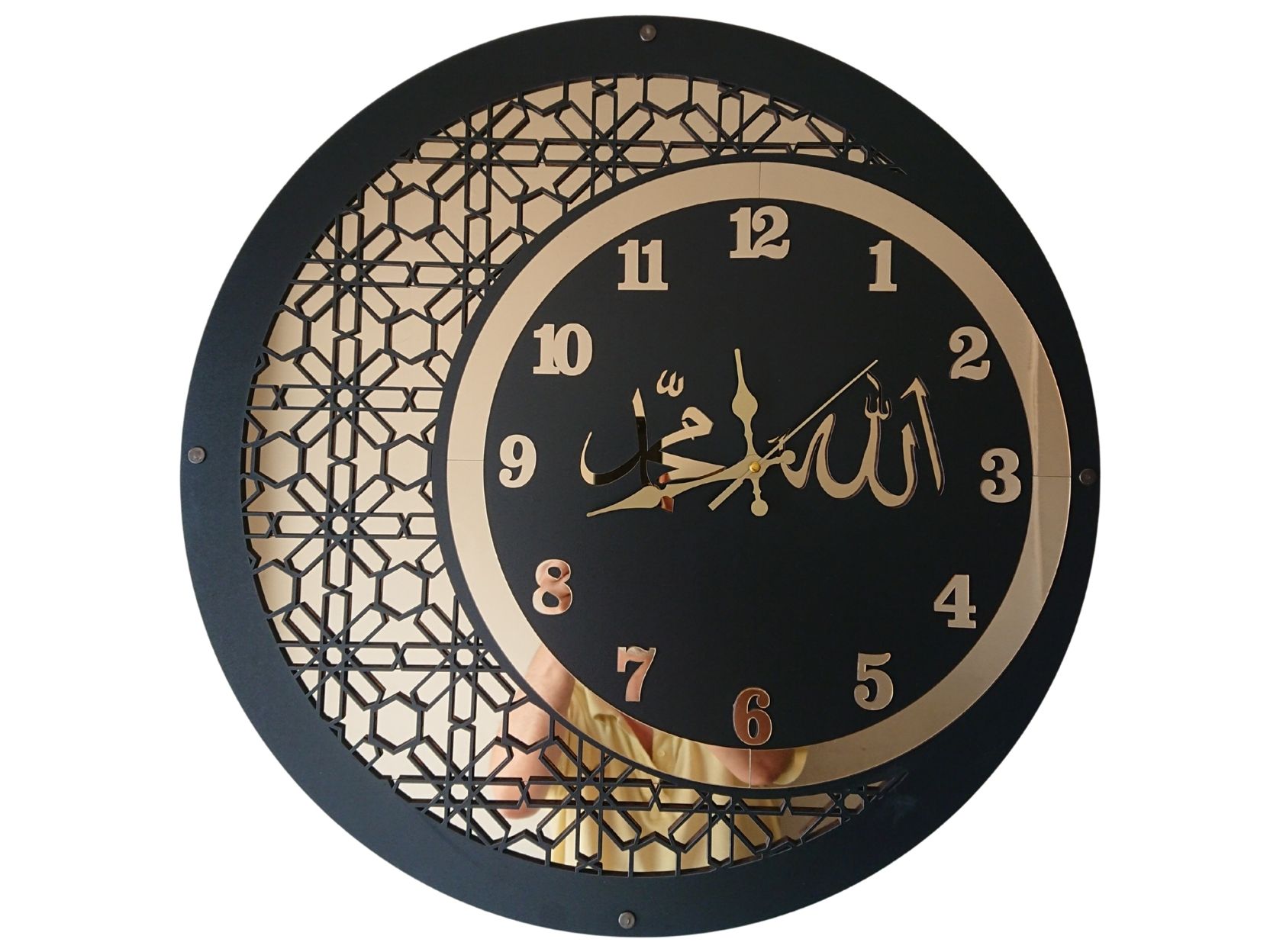 DUVAR SAATİ 40CM  AHŞAP-AYNA ALLAH MUHAMMED TEMALI