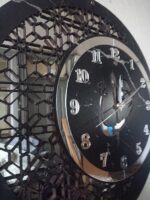 DUVAR SAATİ 50 CM AHŞAP AYNA ELİF VAV MOTİFLİ - Görsel 5