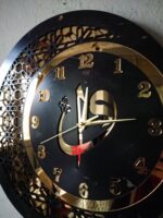 DUVAR SAATİ 50 CM AHŞAP AYNA ELİF VAV MOTİFLİ - Görsel 4