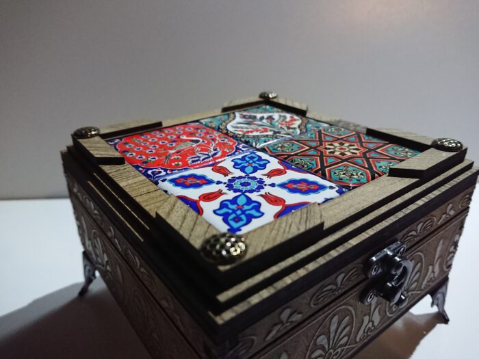 AHŞAP  ÇİNİ DESENLİ KUTU 13x13cm - Görsel 4