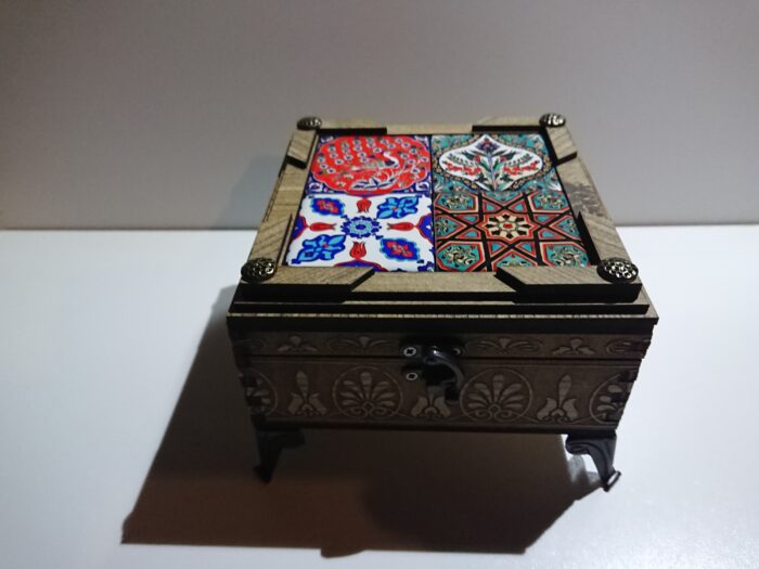 AHŞAP  ÇİNİ DESENLİ KUTU 13x13cm - Görsel 5