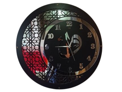 DUVAR SAATİ 50 CM AHŞAP AYNA ELİF VAV MOTİFLİ