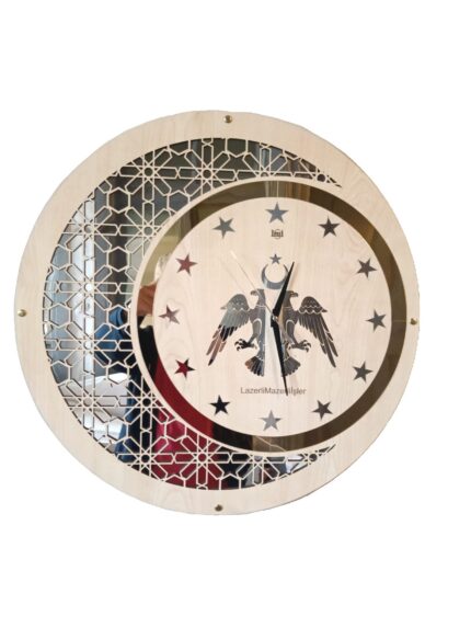 50cm AHŞAP ve AYNA DUVAR SAATİ SELÇUKLU TEMALI